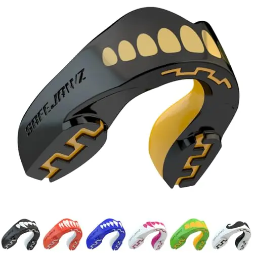 SafeJawz Extro Series dual-layer mouthguard in gold for boxing
