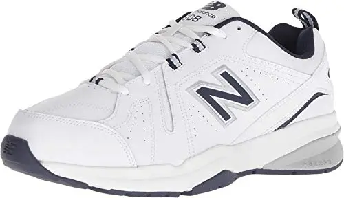 New Balance 608 V5 white and navy cross trainer sneakers