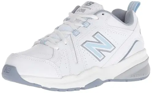 New Balance women's 608 v5 cross trainer in white and light blue