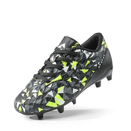 DREAM PAIRS youth soccer cleats in black, neon, and green colors