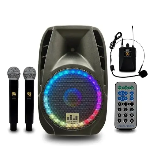 MUSYSIC portable Bluetooth speaker with wireless microphones