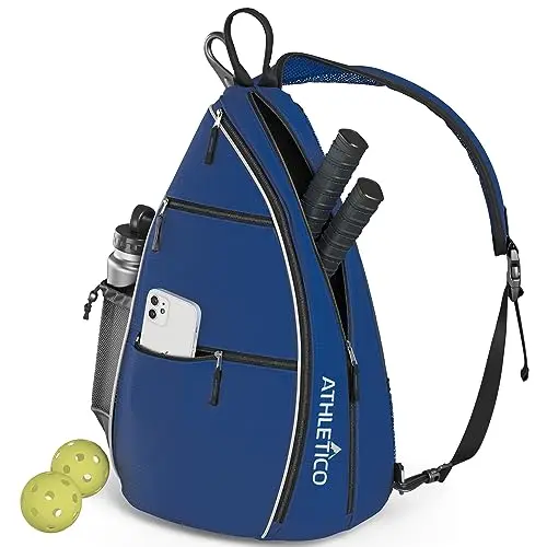 Athletico sling bag with multiple compartments and water bottle holder