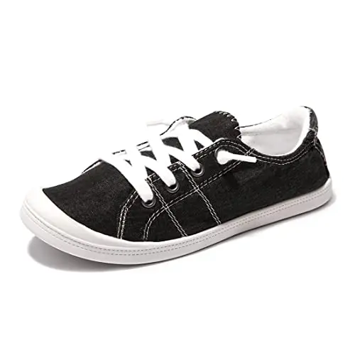 Generic women's slip-on canvas sneakers in black with low-top design