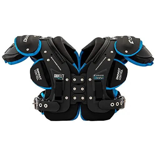 CHAMPRO Gauntlet 3 football shoulder pads showing matte black finish and adjustable padding