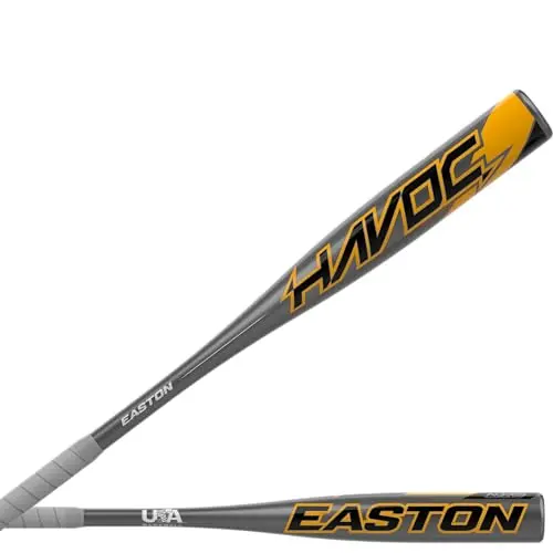 Easton HAVOC baseball bat in grey and yellow
