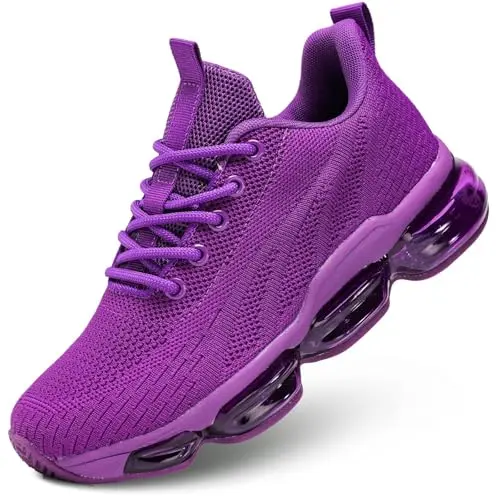 Women's air walking shoes in purple with mesh upper and casual design