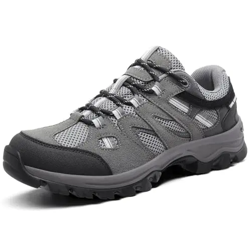 CAMELSPORTS leather and mesh hiking sneakers on rocky terrain