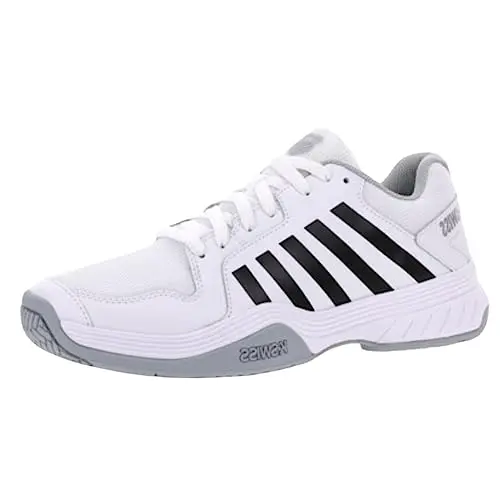 K-Swiss Court Express pickleball shoes in white, highrise, and black