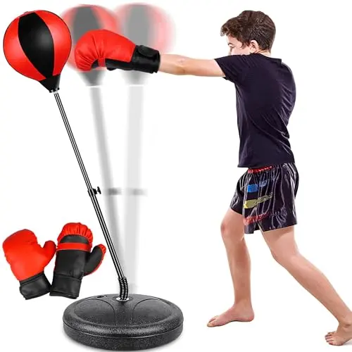 NATGGZ red adjustable height punching bag with stand and gloves