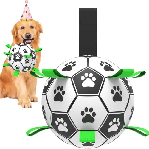Generic dog soccer ball with safety straps and paw print design
