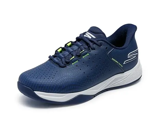 Skechers Viper Court Reload pickleball shoes in navy and yellow