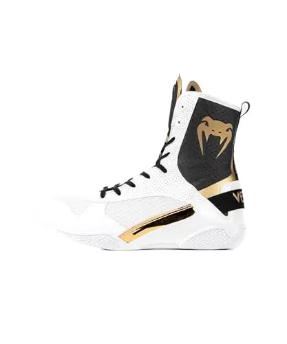 Venum Elite Boxing Shoes in white, black, and gold