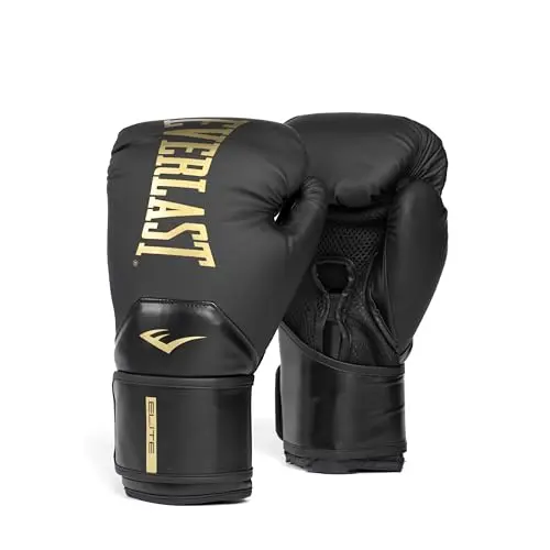 Everlast Elite 2 boxing gloves in black and gold