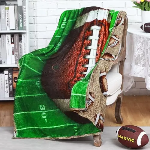 Reversible football-themed plush throw blanket