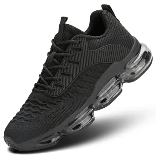 Luogoks women's air cushion basketball and gym fitness sneakers in black