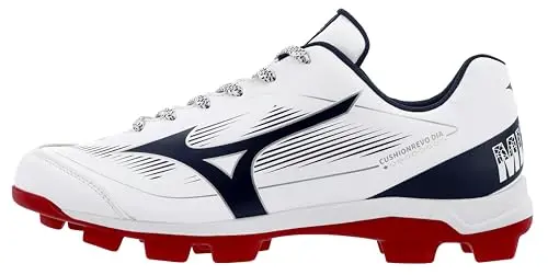 Mizuno Cushionrevo diamond TPU spike baseball cleats in white-navy