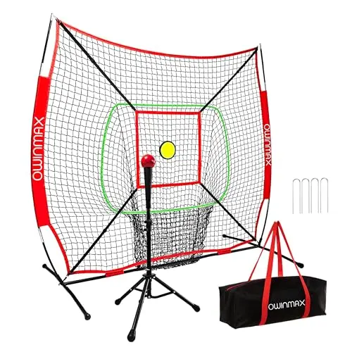 OwinMax baseball net with batting tee and targets