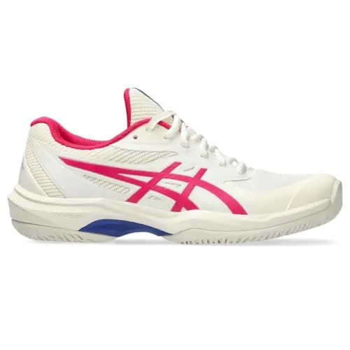 ASICS Women's Game FlyteFoam tennis shoes in cream and bright rose colors