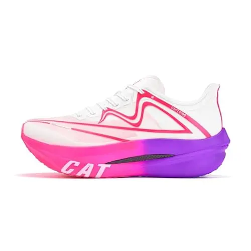 Men's dual carbon plate marathon running shoes in white, pink, and purple colorway