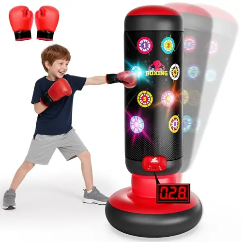 HopeRock red interactive punching bag with LED lights and scoring display